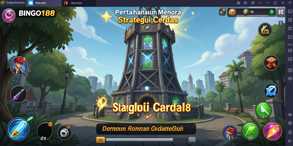 Tangkapan layar menampilkan aksi pertahanan menara yang epik.