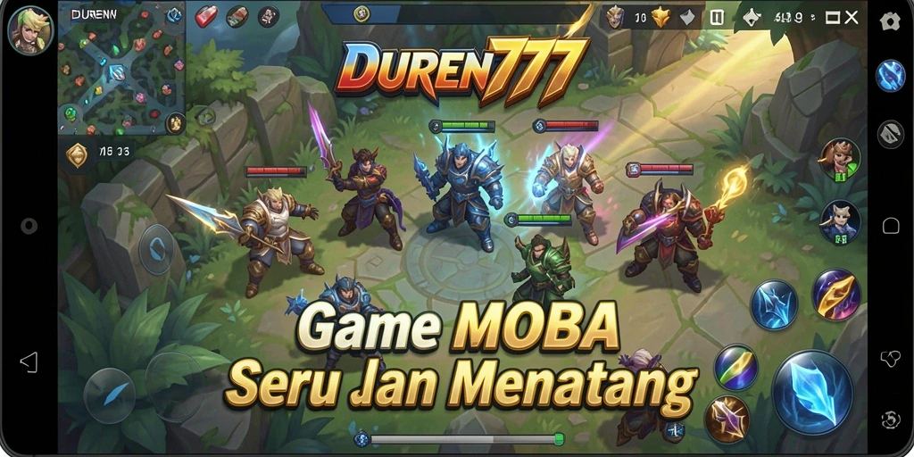 Tampilan menarik dalam gameplay DUREN777 di arena pertempuran MOBA.