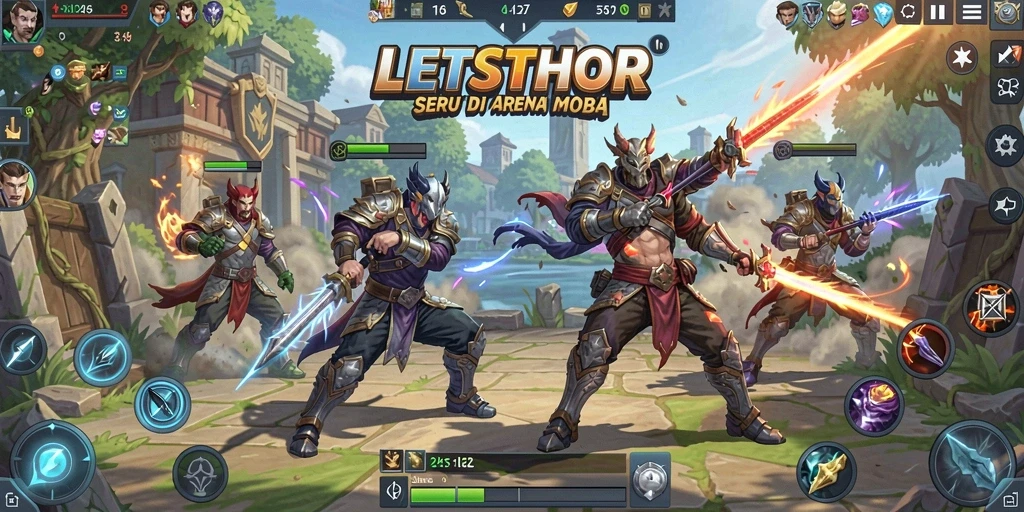 Tampilan gameplay LETSTHOR yang mendebarkan dan strategis.