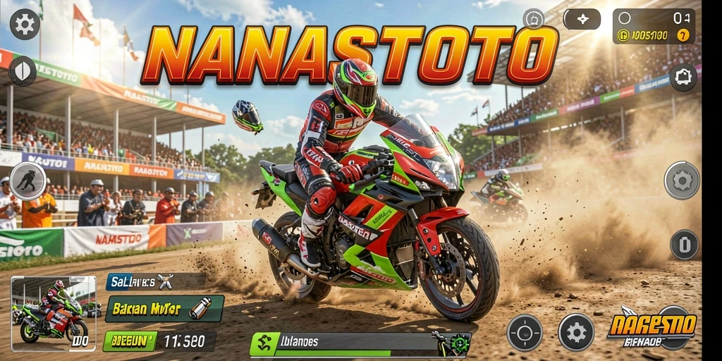 Tampilan seru gameplay balapan motor di NANASTOTO.