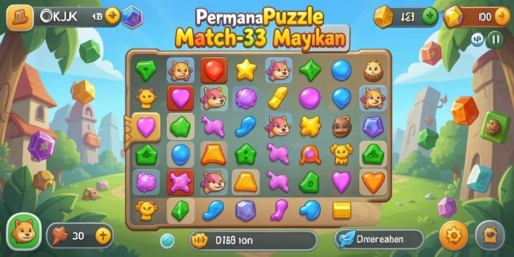 Screenshot gameplay OKJK menampilkan kombinasi elemen Match-3 yang seru.