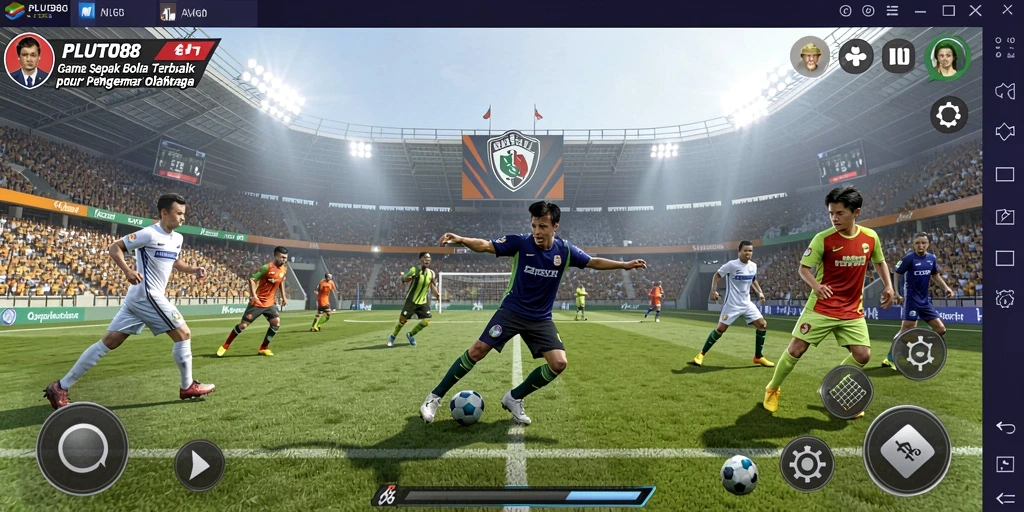 Tangkapan layar gameplay PLUTO88 yang penuh aksi sepak bola.