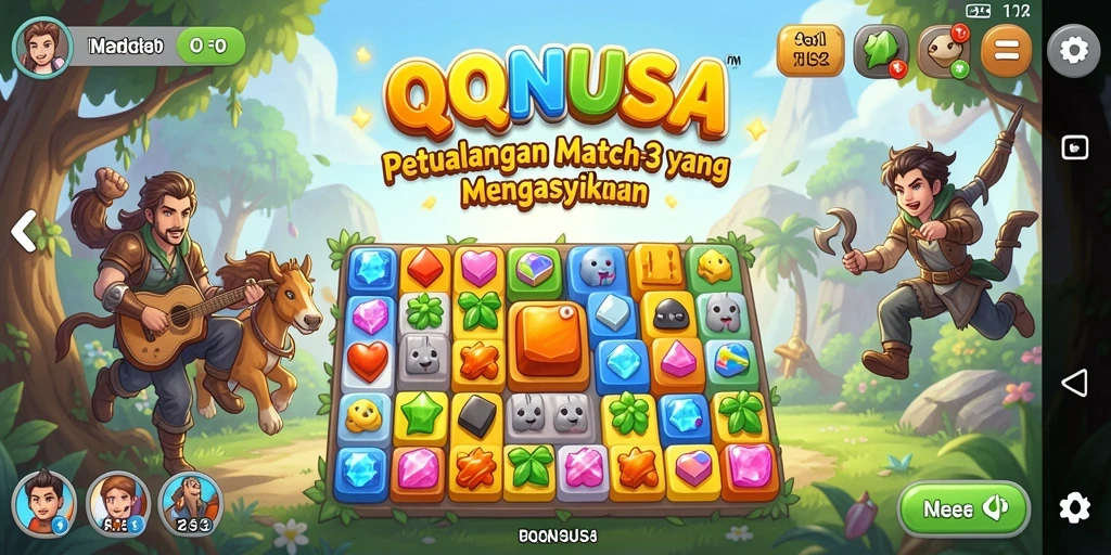 Gameplay seru QQNUSA dengan tantangan Match-3 yang memikat.