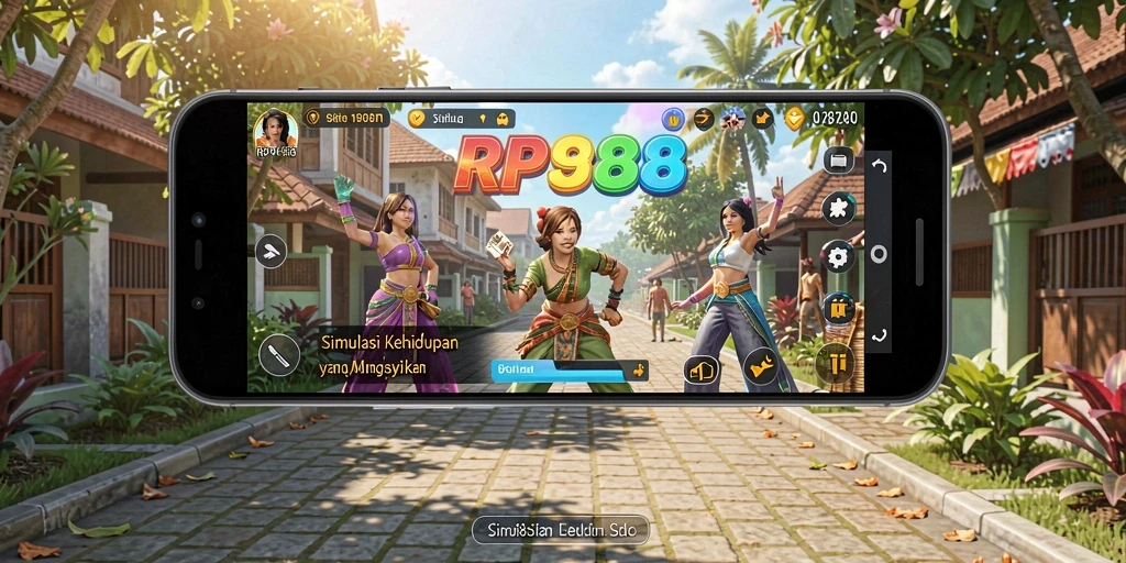Screenshot gameplay RP888 menampilkan karakter yang sedang menjelajahi kota.